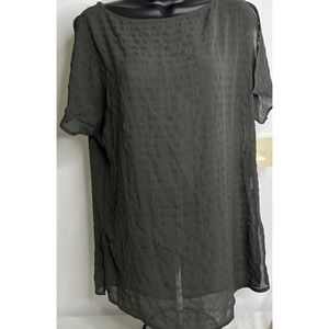 14th & Union Womens Charcoal Gray Checkered Blouse Size Small~Split Shoulder NWT